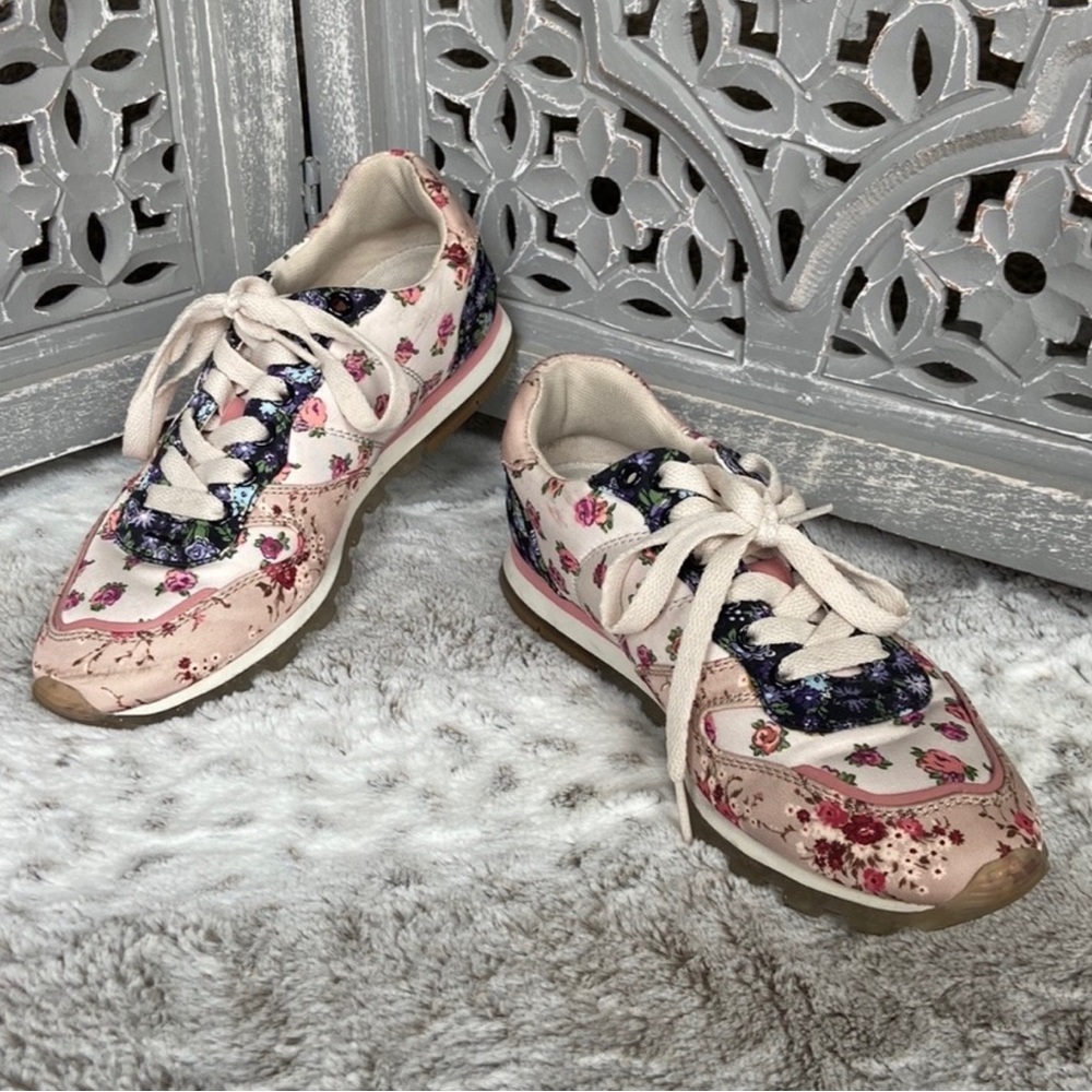 Coach G3619 floral boho print lace up sneaker pink gold sparkle monogram BARRETT